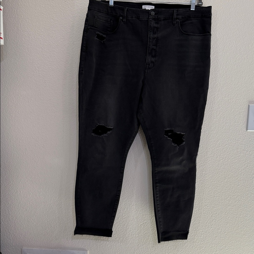 Good American Charcoal/Black Distressed Skinny Jeans Plus size 24 NWT